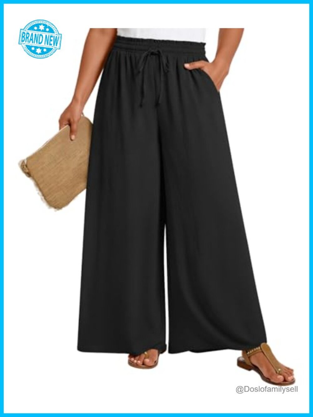 Womens Plus Size Wide Leg Palazzo Pants with Pockets 1X-6X Polyester